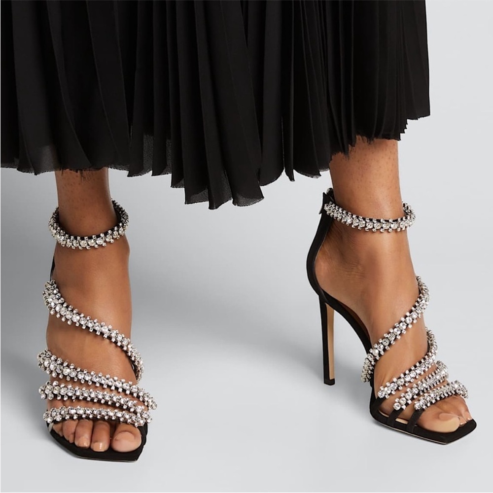 JIMMY CHOO Josefine Crystal Strappy Cocktail Stiletto Sandals 42